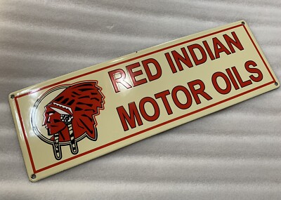 18 Inch Red Indian Gasoline PORCELAIN ENAMEL DEALER SIGN OIL GAS PUMP ...