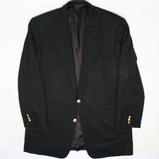 Hickey Freeman Mens Blazer 44L Solid Black Loro Piana Wool Jacket Brass Buttons