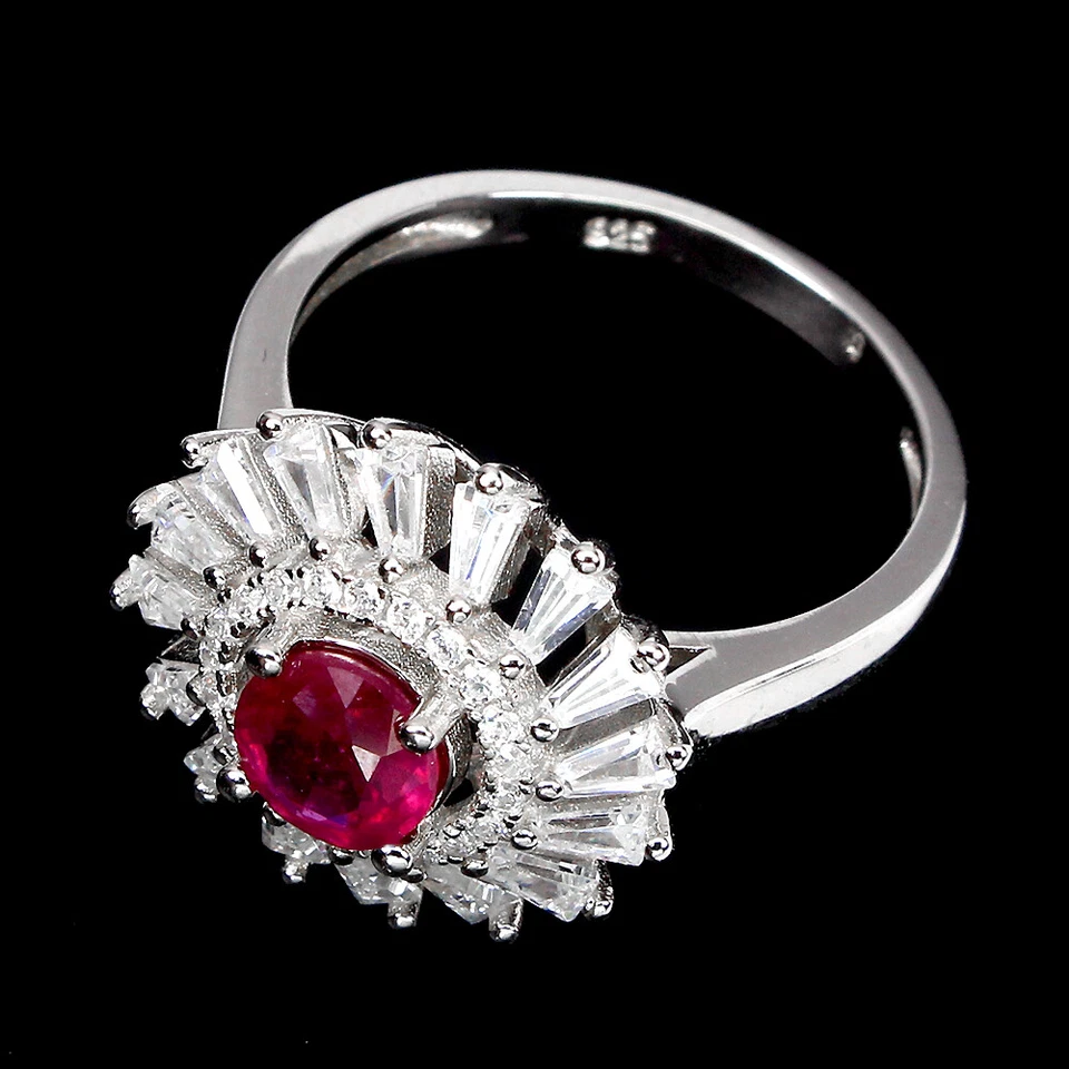 925 Sterling Silver Ring Round Ruby 6mm Natural Gemstone Jewelry Gift - Image 3 of 4