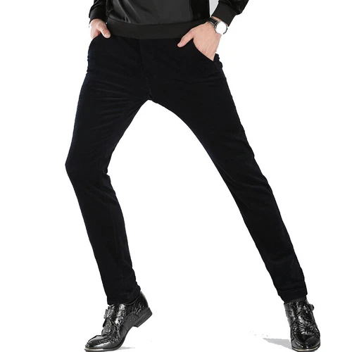 Hombres Pantalones de Pana Pantalones Calce Ajustado Informales Elastizados Clásicos Negro Marrón Nuevos - Imagen 17 de 21
