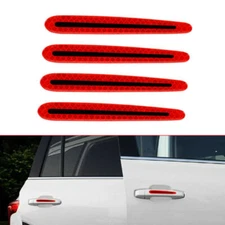 4x Carbon Fiber Reflective Strip Car Door Handle Safety Warning Sticker Red Trim