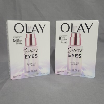 2pk Olay Super Eyes Daily Eye Serum Fragrance-Free 13.5ml/0.45oz. New In Box