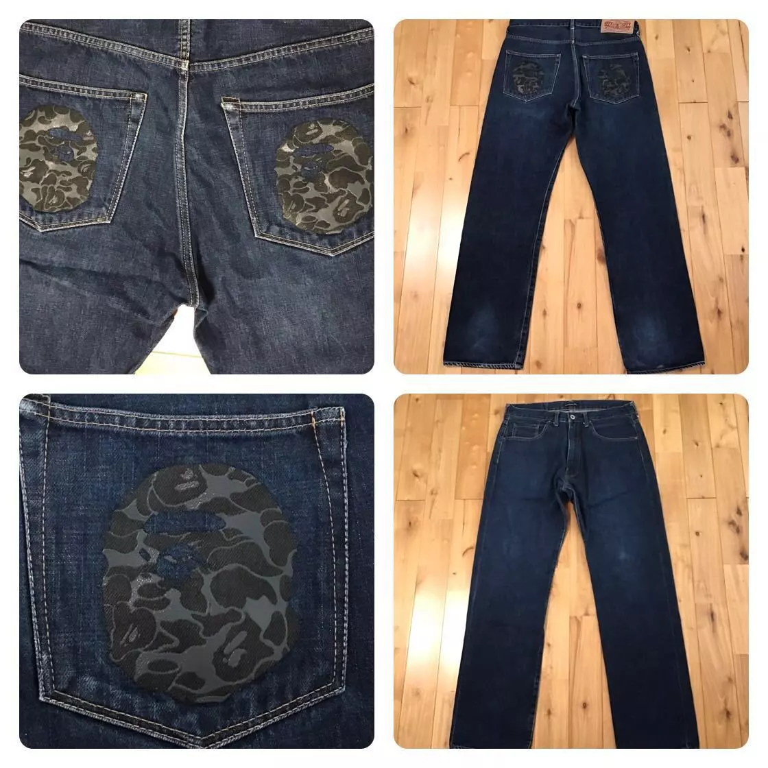 Aoyama city camo APE head logo denim pants BAPE A Bathing Ape Size M