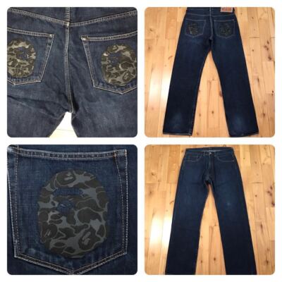 BAPE CAMO APE HEAD デニム パンツ a bathing ape Aoyama city camo APE head logo denim pants BAPE A Bathing Ape Size