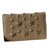 Jimmy Choo Nello Star Studded Leather Card Case/beige W/ Studs  EUC