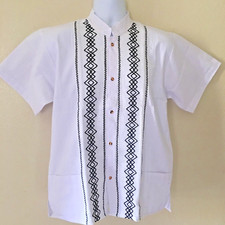 Mexican White Guayabera Short Sleeve Shirt for Men Traditional Style Embroidered