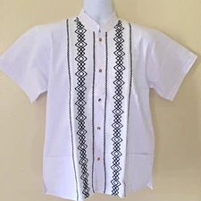 Mexican White Guayabera Short Sleeve Shirt for Men Traditional Style Embroidered