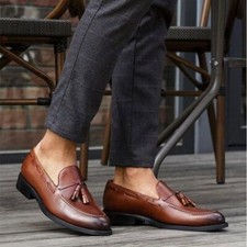 Loafers Shoes for Men Brown Pu Handmade Shoes for Men