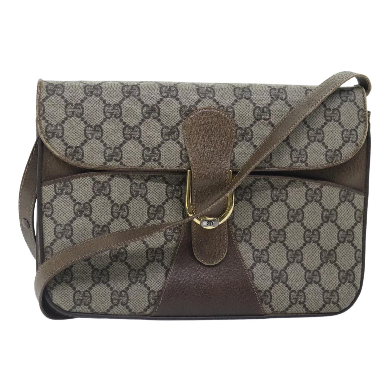Sac à bandoulière GUCCI GG Supreme PVC cuir beige or authentique 91816