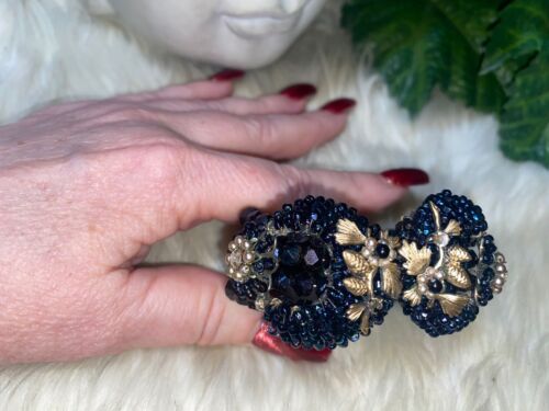 Miriam Haskell Rare Early Gorgeous Dark Blue All Glass Whimsical Bracelet! C4 - Picture 5 of 24