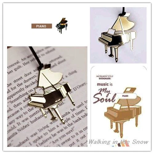 LING Piano Instrument Gold-plated Stainless Metal Music Bookmark Party Decals Gift