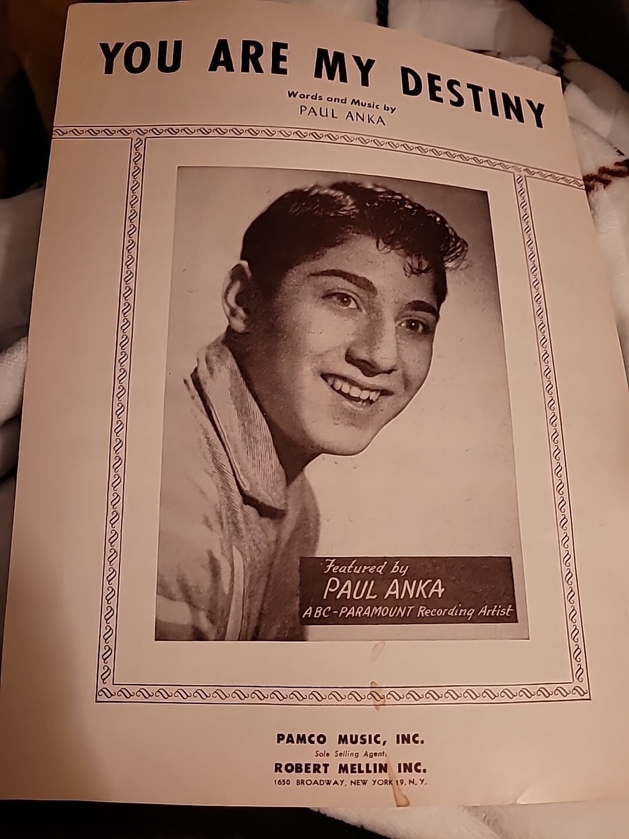 You Are My Destiny Paul Anka 1958 Sheet Music Pamco Music Inc 