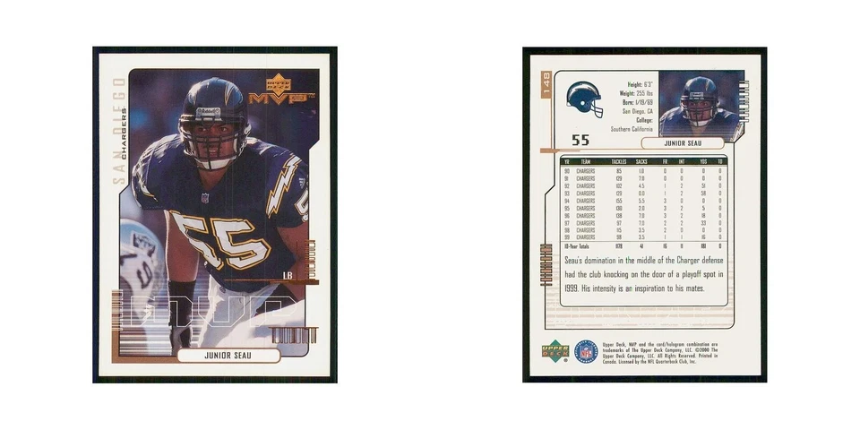 2000 Upper Deck MVP Junior Seau San Diego Chargers #148 - Image 3 of 3