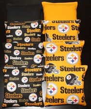 8 CORNHOLE BEANBAGS made w PITTSBURGH STEELERS Fabric ACA Reg Bags, Top Quality 