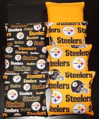 8 CORNHOLE BEANBAGS made w PITTSBURGH STEELERS Fabric ACA Reg Bags, Top Quality!