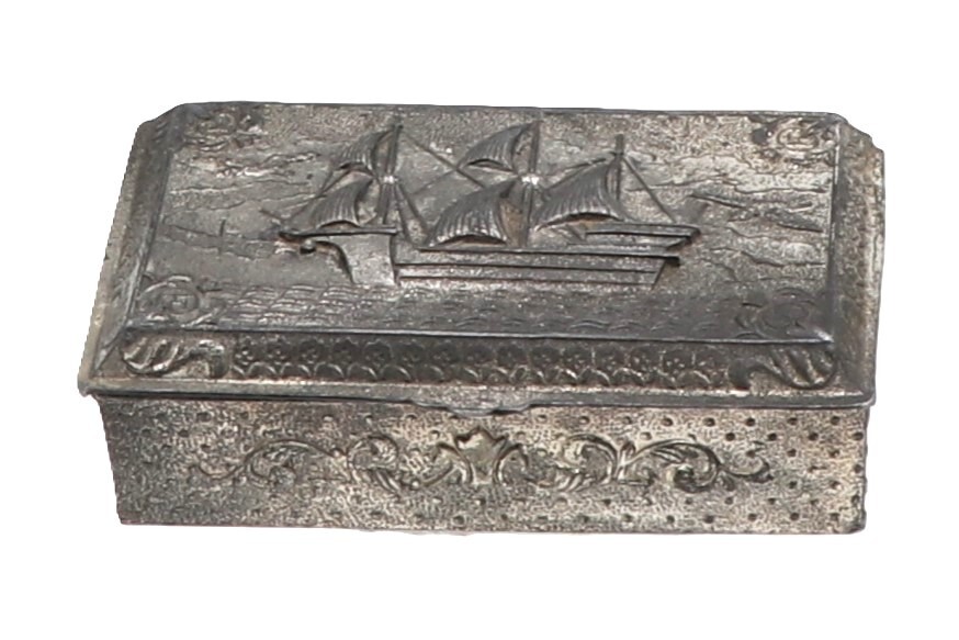 Vintage Occupied Japan Metal Sweetheart Box Wooden Interior