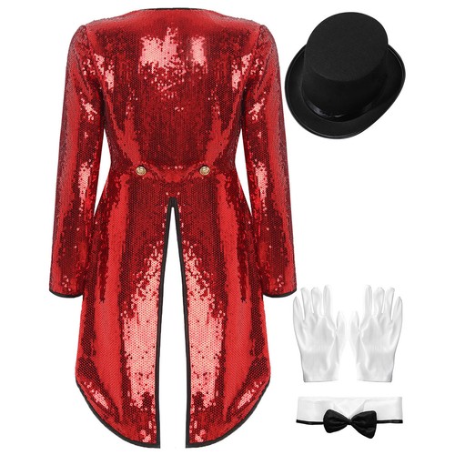 Women Sequin Tuxedo Jacket Tailcoat Halloween Magician Costume with Accessories - Picture 10 of 56