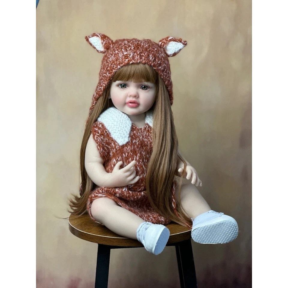 22inch Full Body Vinyl Reborn Doll Bath Long Hair Princess Toddler Handmade   - Bild 2 von 4