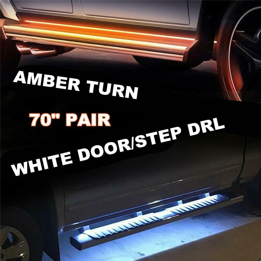 2pcs Car 70" Running Board Side Step LED Light Amber White Turn Signal