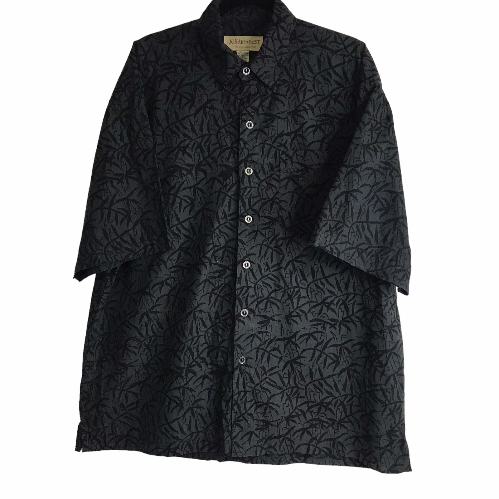 Johari West Black Shirt XL Aloha Hawaiin Leisure Casual Short Sleeve Tiki Camp