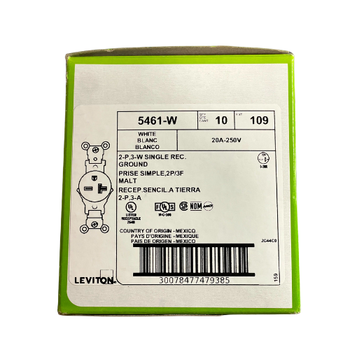 Leviton 5461-W Industrial Grade Single Outlet/Receptacle WHITE 20 Amp ...