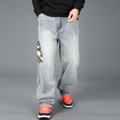 Retro Men Loose Denim Jeans Pants Cargo 