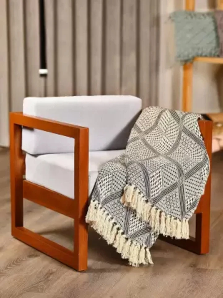 Cotton Hand Loom Block Printed Throw Large Sofa Couch Boho Blanket Indian Throws - Image 3 of 4