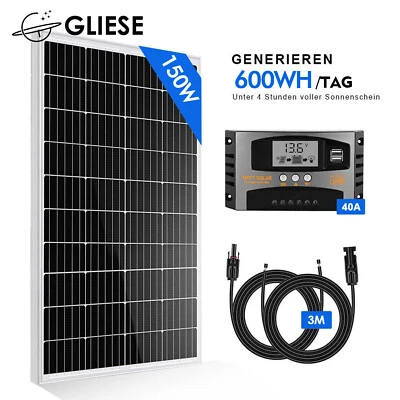 GLIESE 150 Watt 12 Volt Solar Set Solaranlage Inselanlage Garten Camping Solarmodul