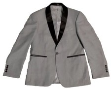 Mens Tuxedo 38/32 One Button Classic Formal Slim Satin Shawl Lapel Grey No Pleat