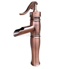 Antique Red Copper Bathroom Basin Sink Vessel Faucet Waterfall Spout Mixer Tap