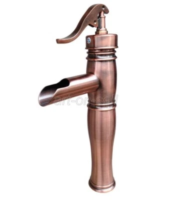 DLL Antique Red Copper Bathroom Basin Sink Vessel Faucet Waterfall Spout Mixer Tap