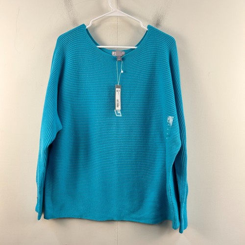 JCPenny Womens 2XL Sweater Top Blue Ribbed L/S Knit Stretch Pullover