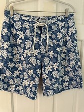 Trunks Surf  Swim Co Mens Sz Lg blue Hawaiian drawstring pockets Beach