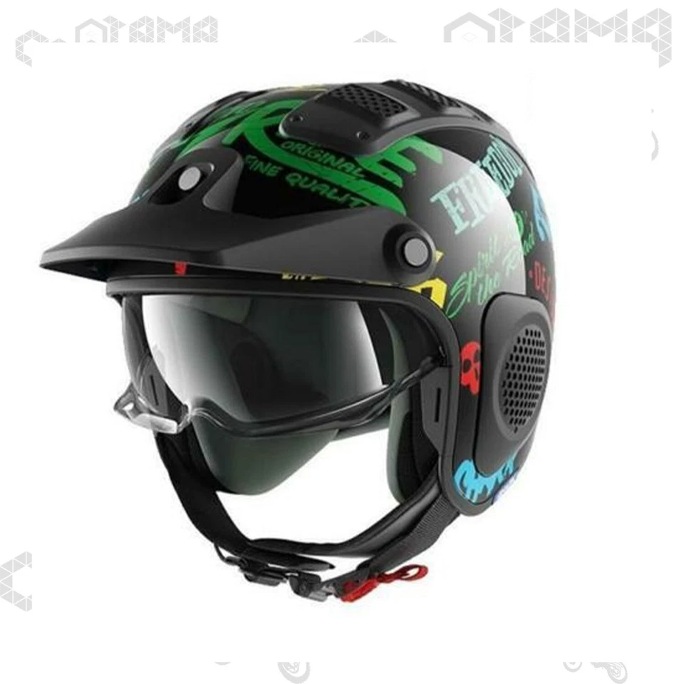 Casque Jet Fibre Moto Visière Scomparse Shark X-DRAK Freestyle KBG Noir Vert - Photo 1/1