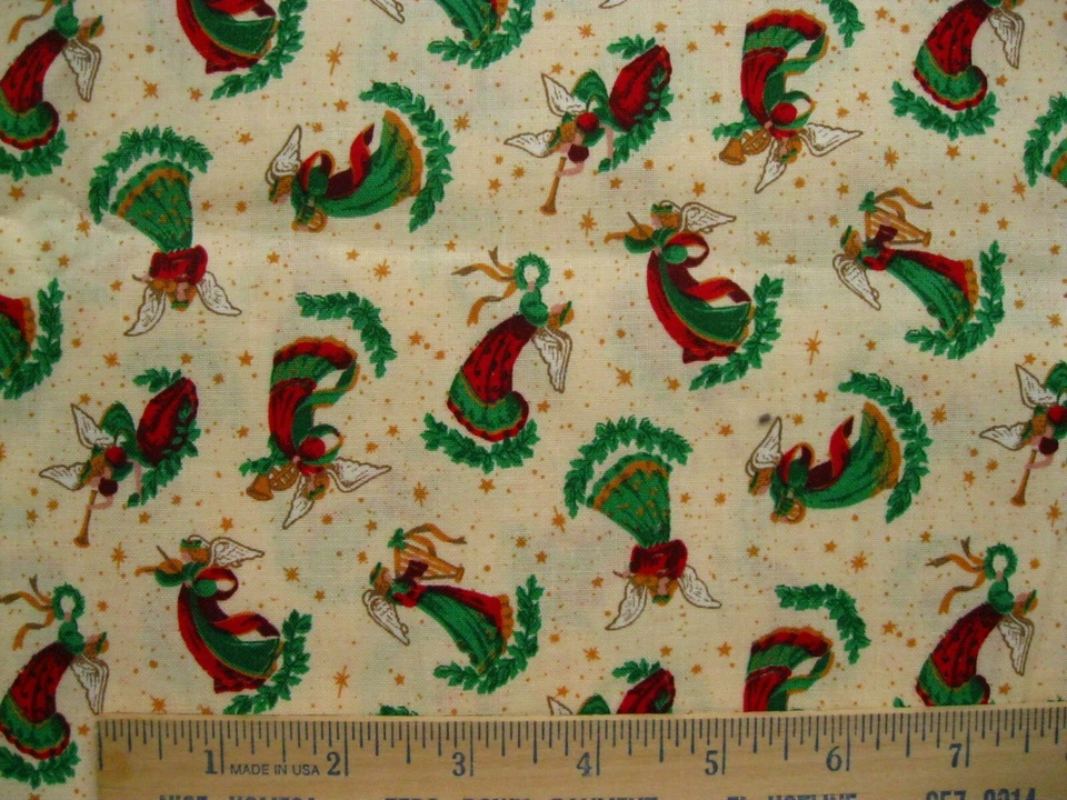 Tecido de colcha de algodão Natal Holiday Angels 1 3/4 jardas bronzeado artesanato religioso - Imagem 3 de 4