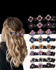 8 Pcs Sparkling Crystal Clover Braided Hair Clips for Thick Thin Hair
