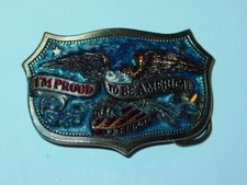 PROUD TO BE AMERICAN VINTAGE 1980's SILVER COLOR BELT BUCKLE -NICE 
