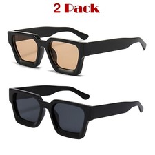 2 Pack Retro Square Frame Sunglasses for Women Men Fashion Chunky Rectangle