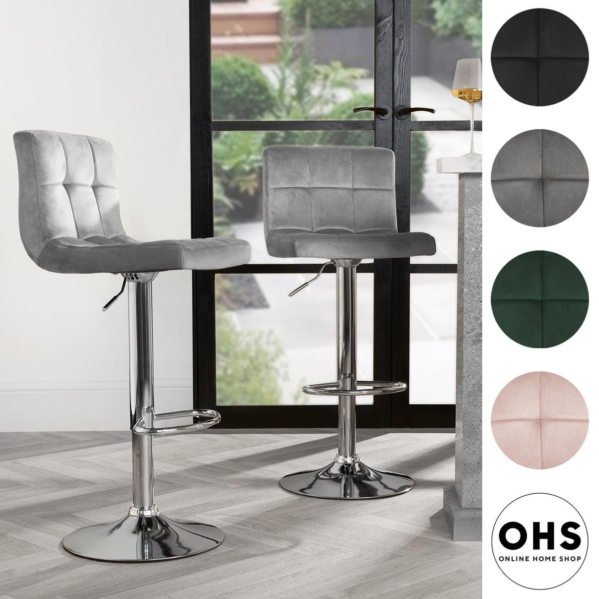 Adjustable Bar Stools x Velvet Swivel Pub Seat Kitchen Breakfast Counter  Chair