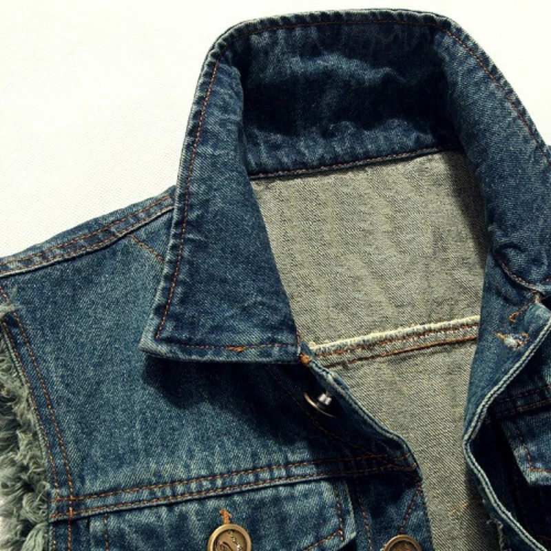 Hommes Jean Gilet Veste Jean Haut Gilet Manteau sans Manche Déchiré Streetwear - Photo 3/4
