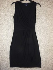 Chaps Womens Little Black Dress Medium Stretchy Cross Wrap Style V Neck Soft