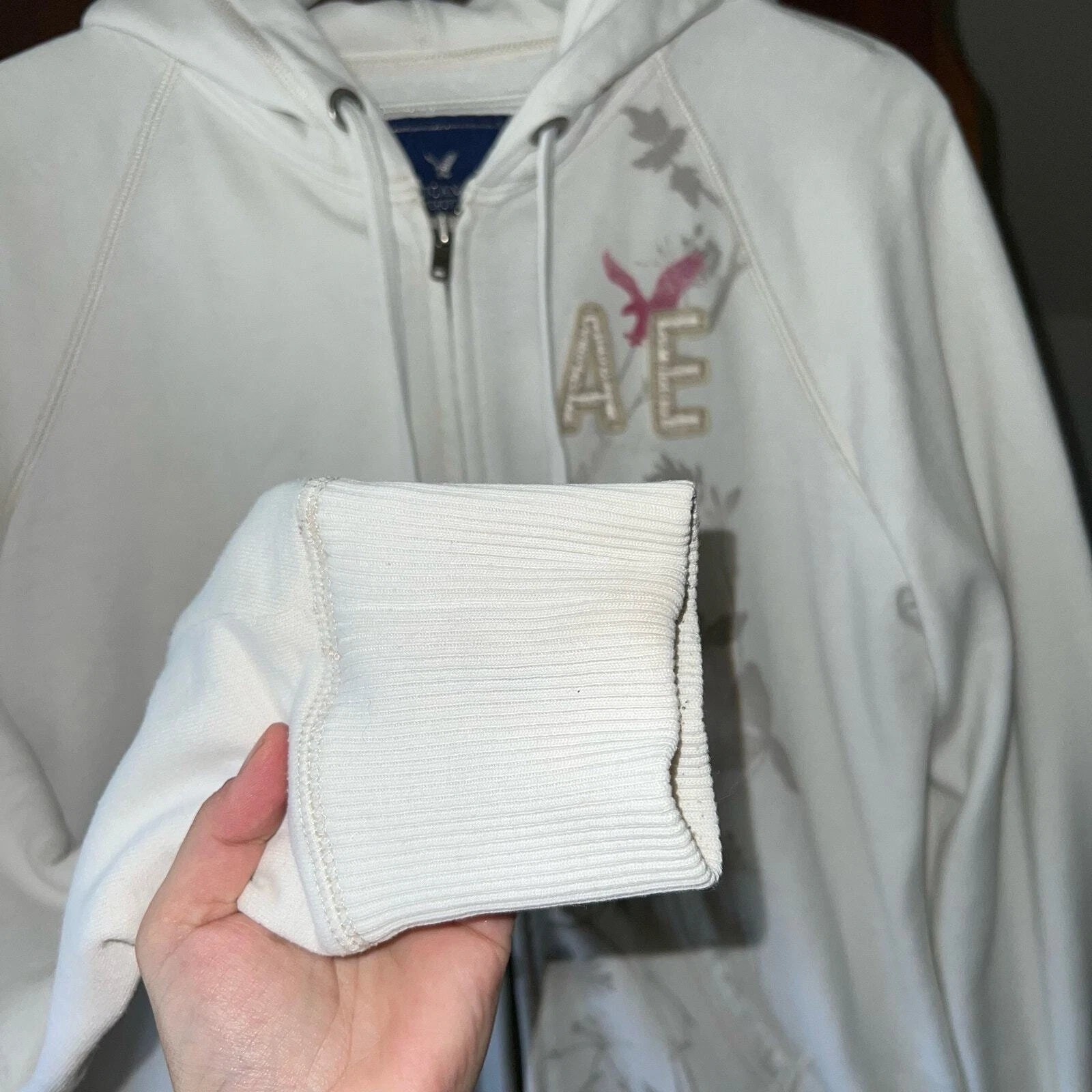 OFF WHITE Felpa con cappuccio full zip colore panna American Egale taglia large