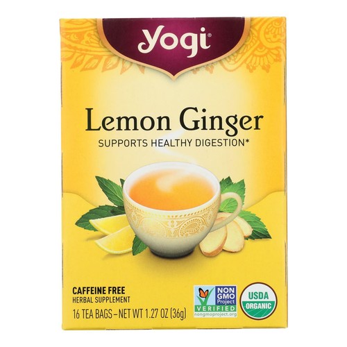 Yogi 100% Natural Herbal Tea Caffeine Free Lemon Ginger - 16 Tea Bags - 6 Pack