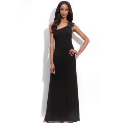 NEW JS Boutique Flower Trim Matte Jersey DRESS GOWN SIZE 8 BLACK NORDSTROM  | eBay