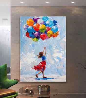 Colorful Balloons, Banksy Girl in Red Dress Wall Art Canvas Unframed Print Art