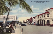Lake Avenue Business Section Lake Worth Florida Postcard linen 1950 postmark