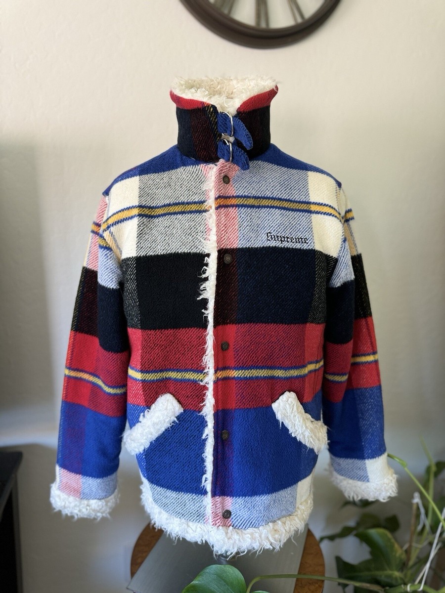Supreme Shearling Bomber Jacket Plaid Fleece Sherpa Lined
