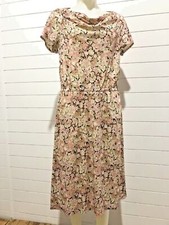 Vintage 1960s Sun Dress Handmade Floral Beige Cream Paisley Pink Comfortable