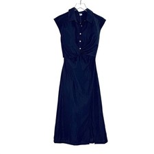 Old Navy Waist Defined Twist Front Midi Shirt Dress XS NEW Blue Lightweight