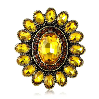 Yellow Crystal Sunflower Brooch Pin Rhinestone Flower Statement Summer Jewelry G